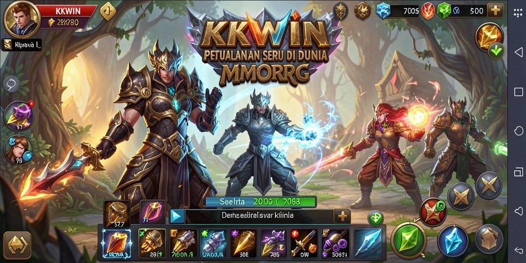 Screenshot gameplay <strong>KKWIN</strong> yang menampilkan pertarungan dan dunia yang indah.