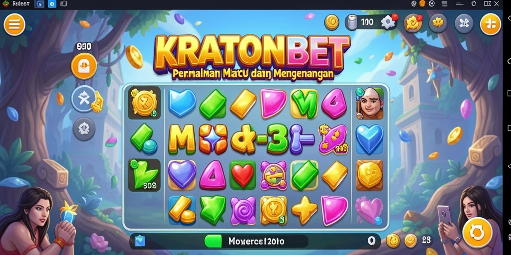 Tampilan gameplay seru dalam KRATONBET yang menantang pemain mencocokkan permata.