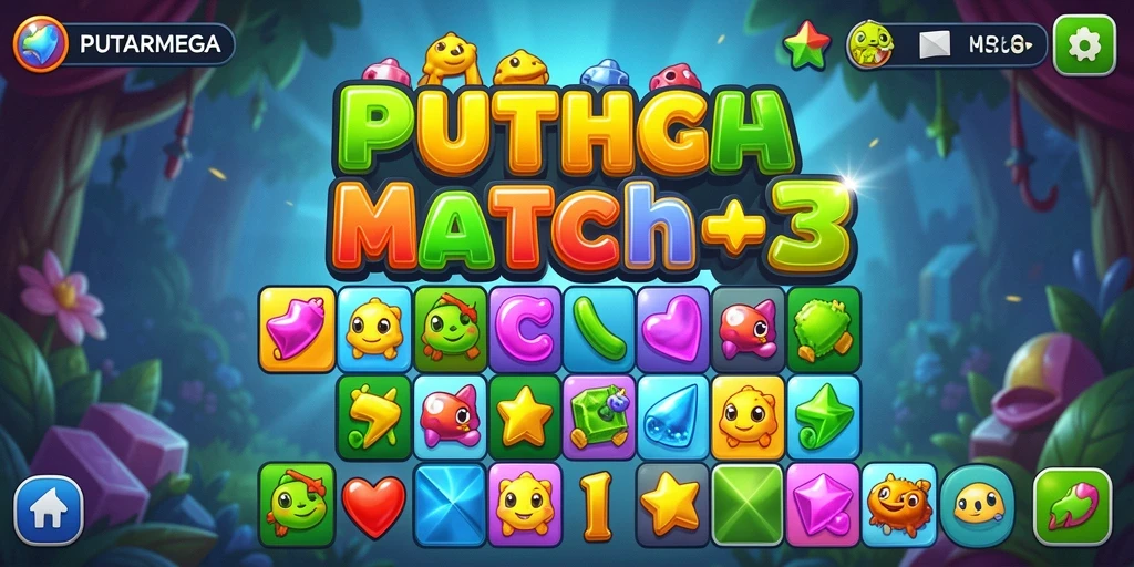 Gameplay seru dalam PUTARMEGA dengan tantangan Match-3 yang menarik.
