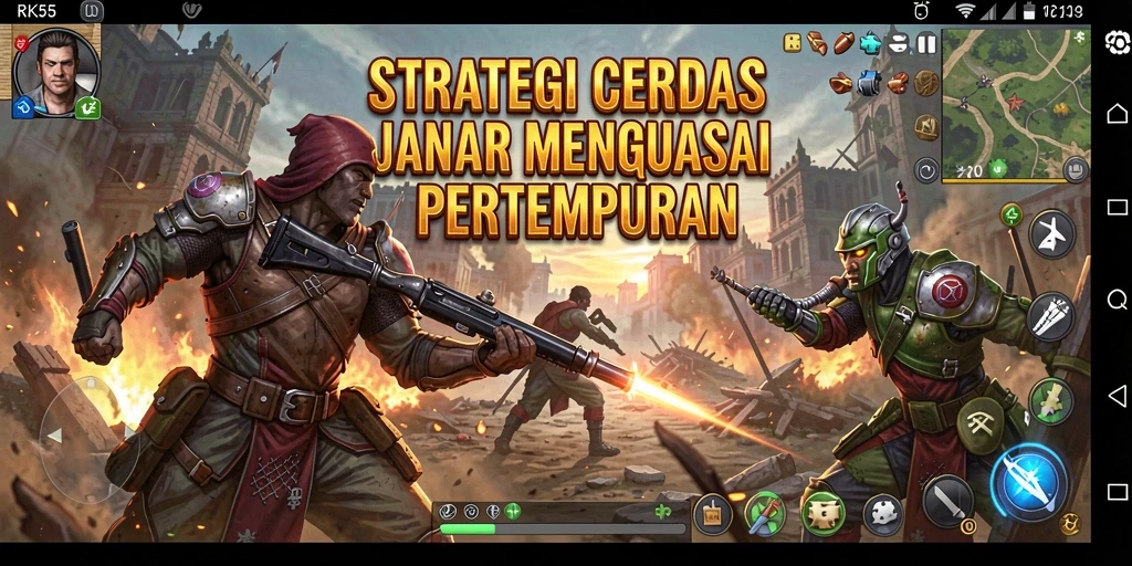 Tampilan gameplay menegangkan dalam RK55 dengan aksi strategi mendebarkan.